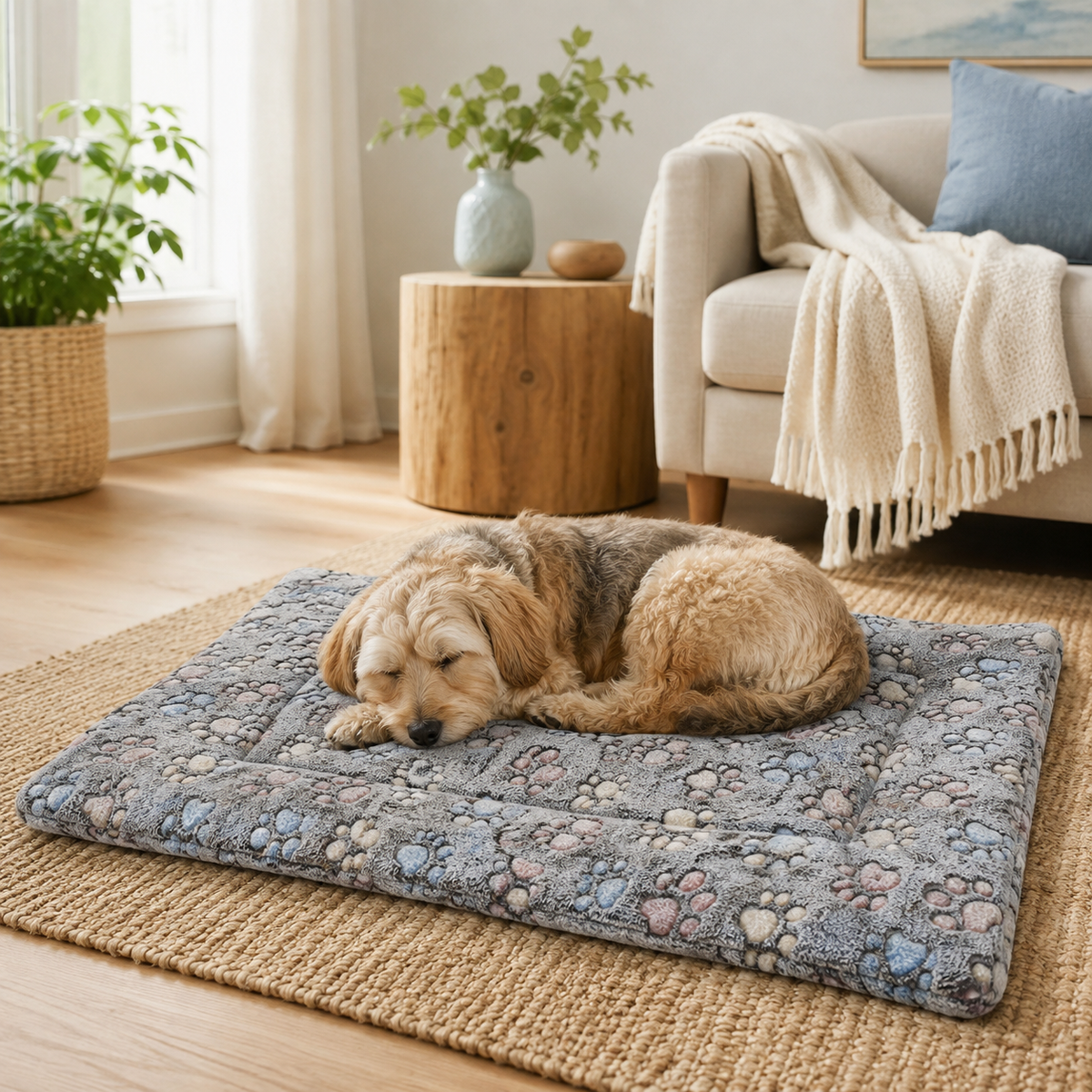 Soft resting mat inside a pet crate