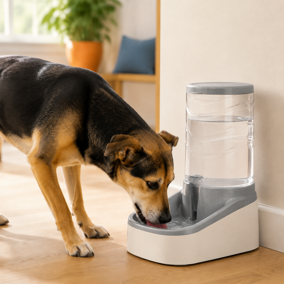 Automatic water dispenser topping up a pet bowl