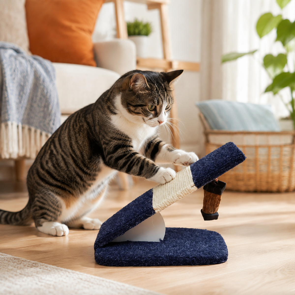 Scratching post giving a cat a dedicated scratch spot